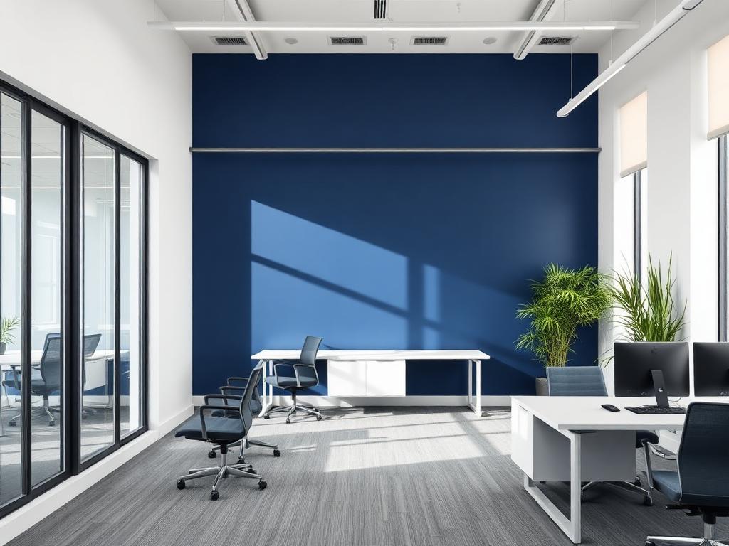 Newly painted professional office space in Werribee with white walls, deep accent walls and clean semi-gloss trim.